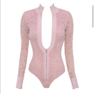 House of CB light pink lace paraisa love sleeve bodysuit size XS